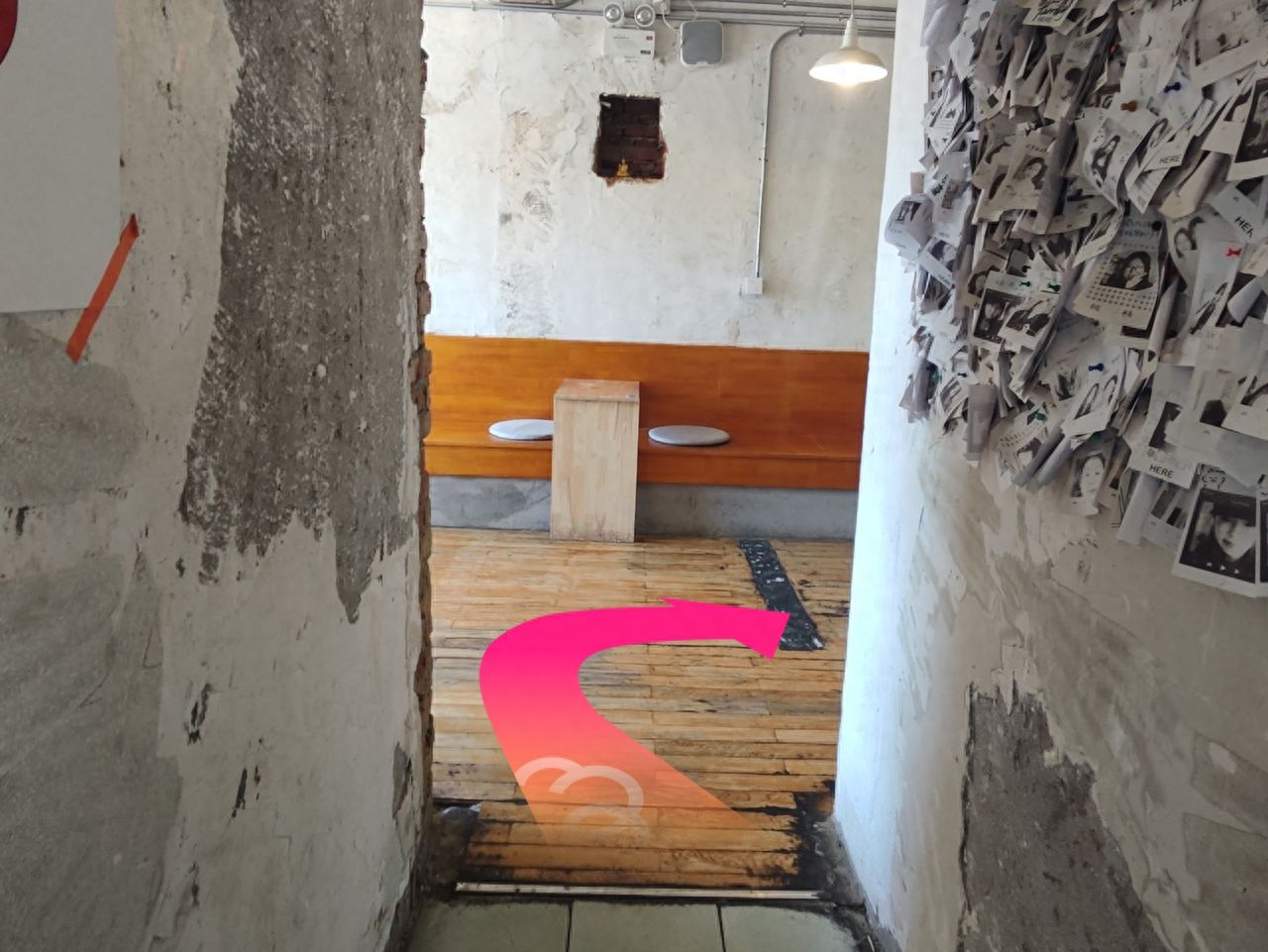 Turn right and go to the tables and chairs on your right. — step-by-step photo guide