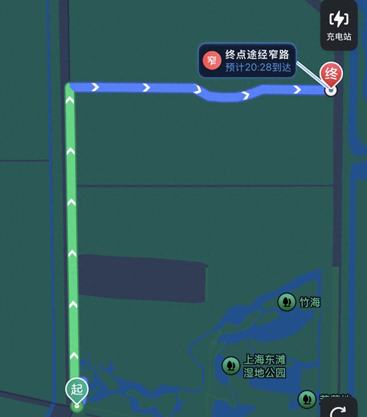 Continue north from the West Gate of Dongtan Wetland Park, make a right turn at the first road after crossing the river, and go all the way to the end of the road. — step-by-step photo guide