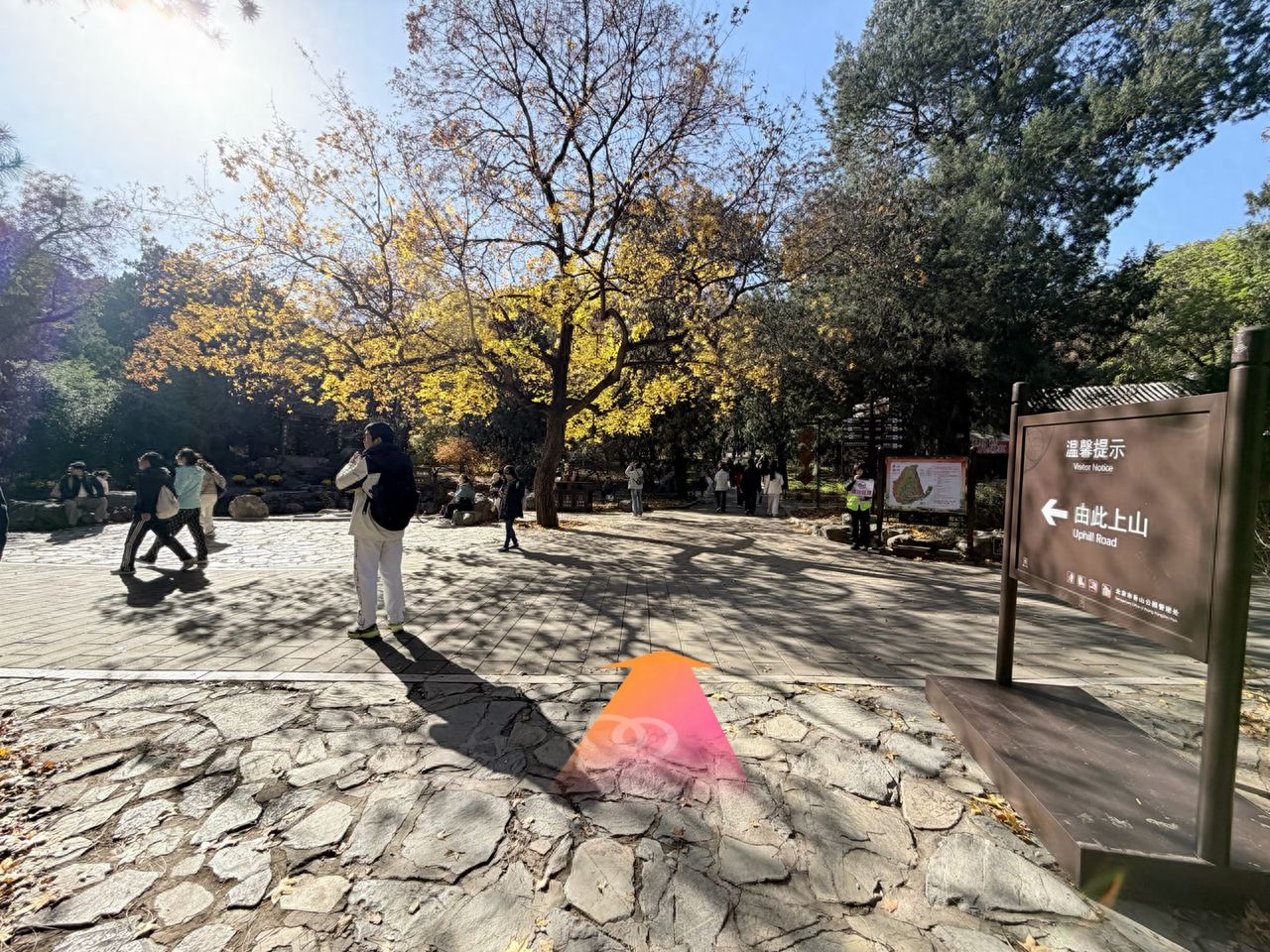 After seeing the signpost for the mountain road, walk for about 450 meters following the指示牌 for Yuhua Temple. 

(Note: "指示牌" is repeated in the original text, so I'll assume it's a typo and just use "sign" in English.)

After seeing the signpost for the mountain road, walk for about 450 meters following the sign for Yuhua Temple. — step-by-step photo guide
