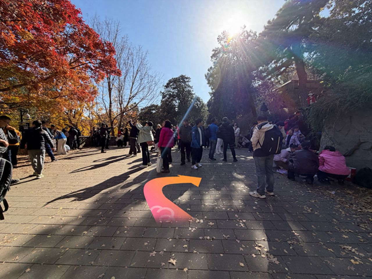After arriving at Yuhua Temple, turn right and go up the steps to enter through the archway. — step-by-step photo guide