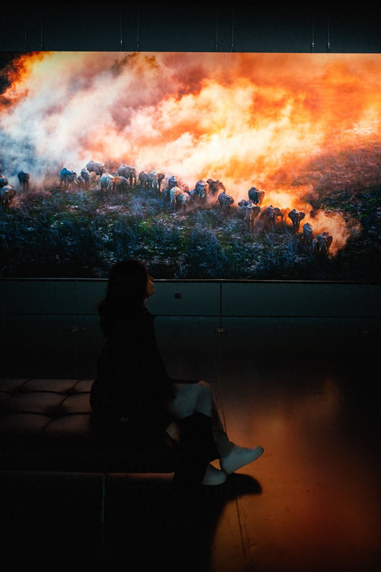 Photo by Luo Hong Photography Art Museum - stool in front of African paintings