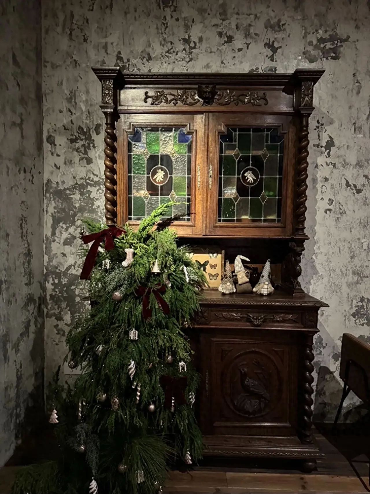 Photo by Bloom Joy - Vintage Bar Cabinets and Christmas Decorations