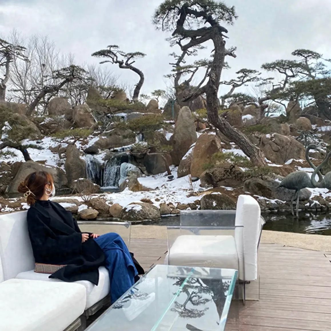 Photo by Luo Hong Photography Art Museum - Taking a photo on the sofa with black pines and rocks