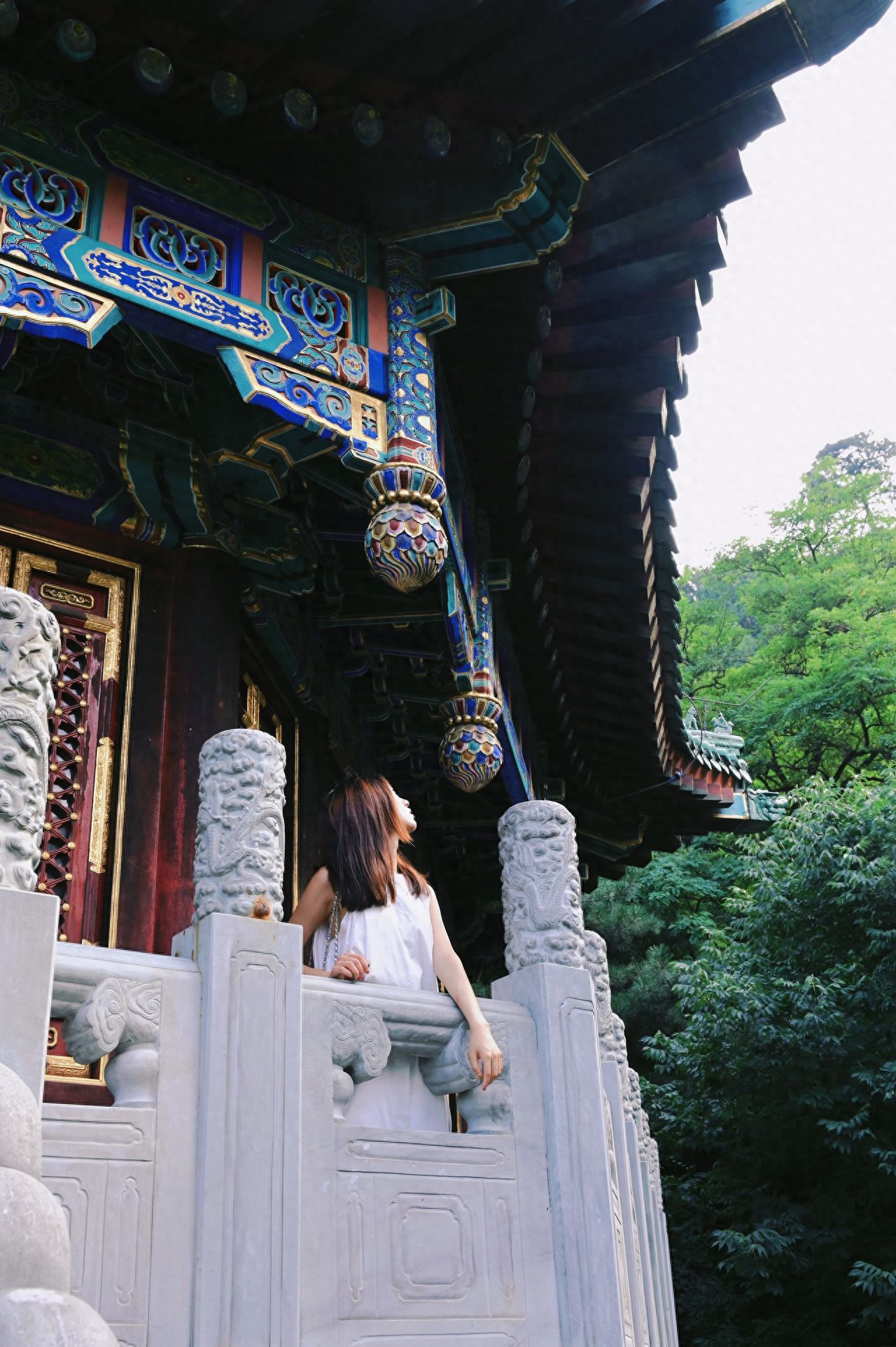 Photo by Fragrant Hills Park - Under the Eaves of the Chinese-style Glazed Pagoda, Stone Railing