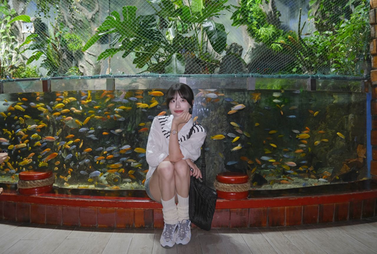 Photo by Pacific Ocean World Aquarium - In front of the large fish tank.