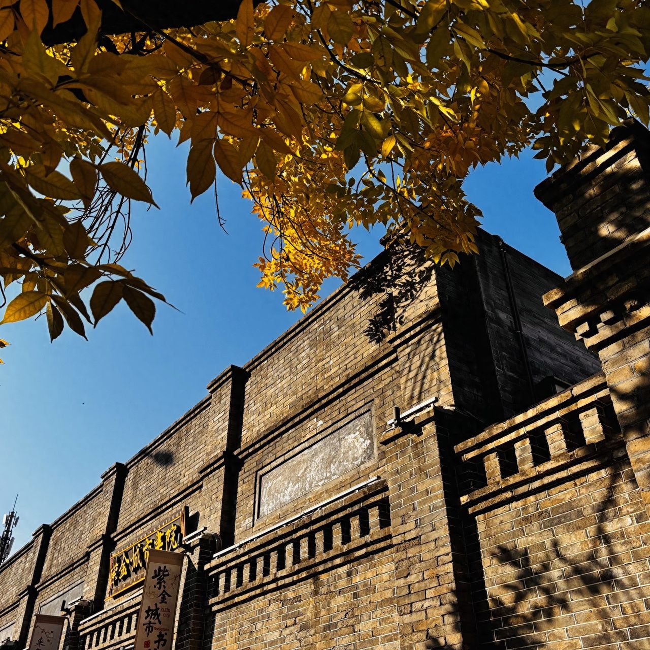 Photo by Beijing's May 4th Street - Forbidden City Academy Plaque Building and Autumn Leaves