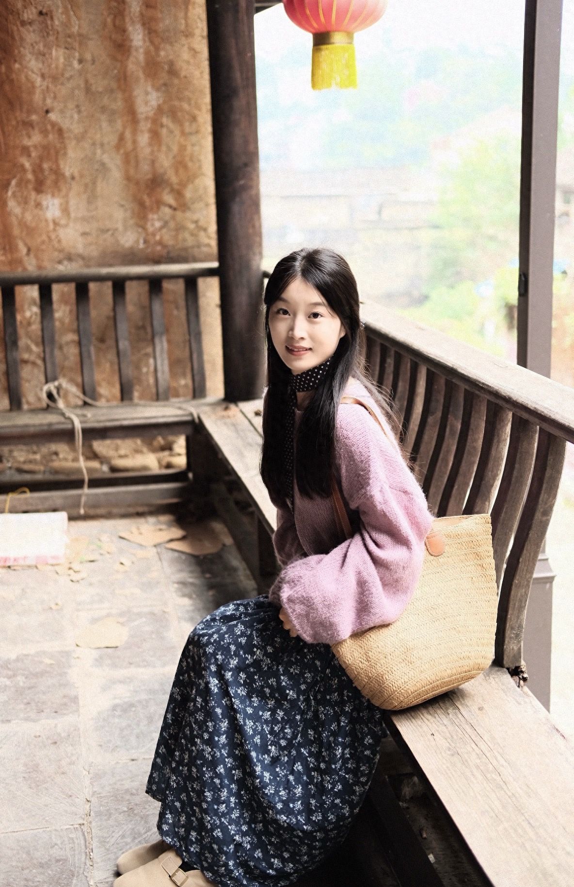 Photo by Take a photo with the wooden benches, wooden walls, and lanterns in Chadong Ancient Town.