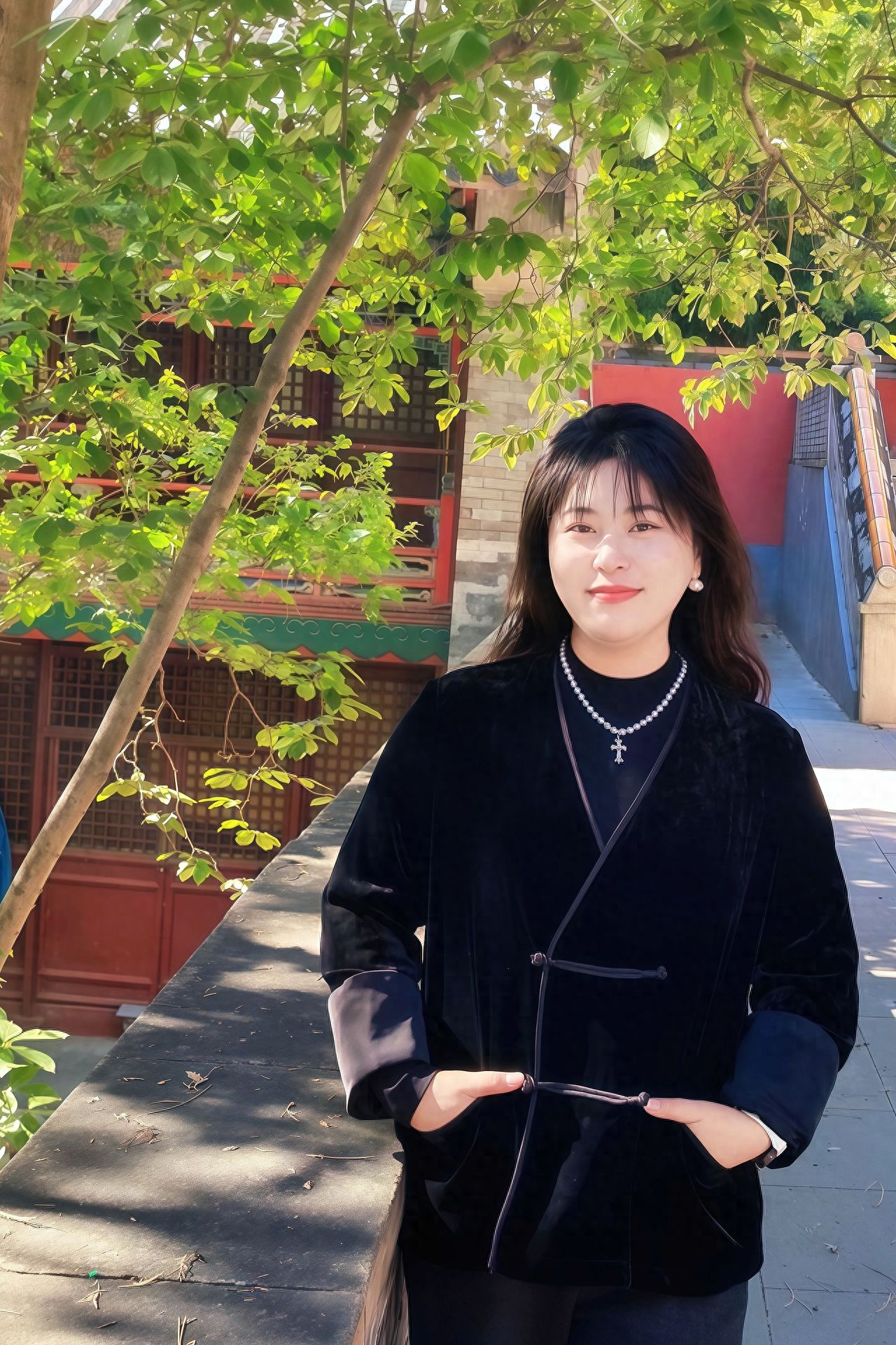 Photo by Tanzhe Temple - Take a photo with the green trees and temple architecture, including the railings.