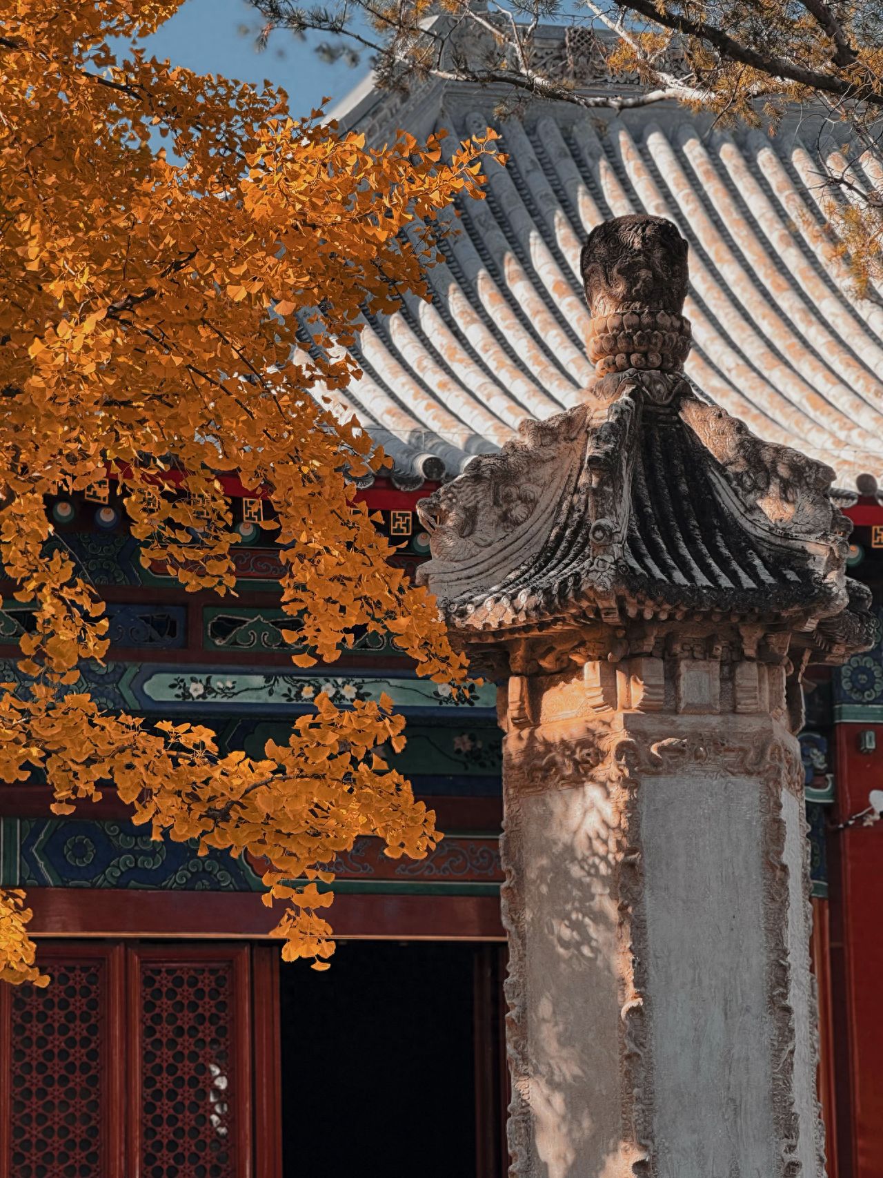 Photo by Beijing Biyun Temple - Relief Columns and Eaves Ginkgo Leaves