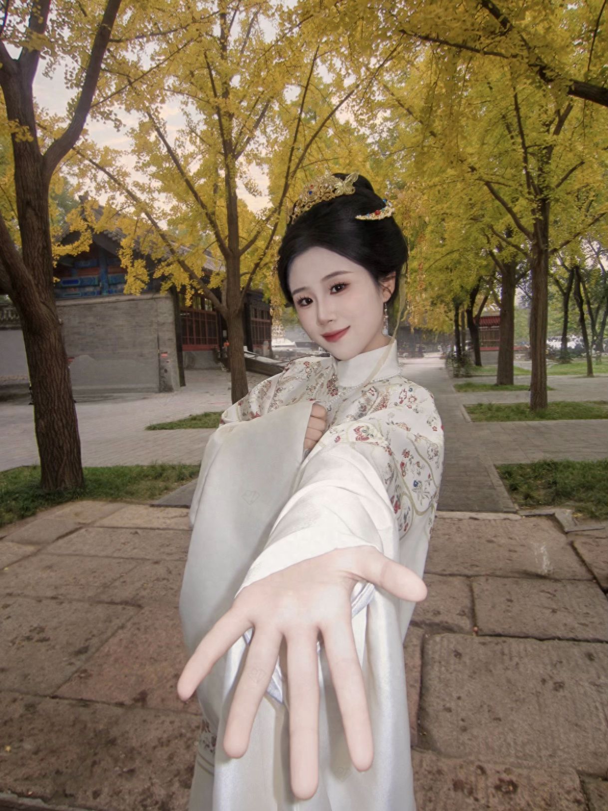 Photo by Beijing Imperial Academy - take a photo with ginkgo trees and stone paths