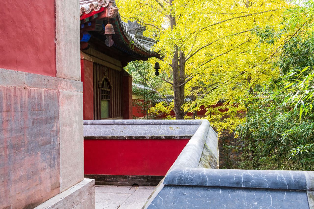 Photo by Frahs Mountain Park Biyun Temple - Capturing the Red Walls and Eaves with Ginkgo Trees
