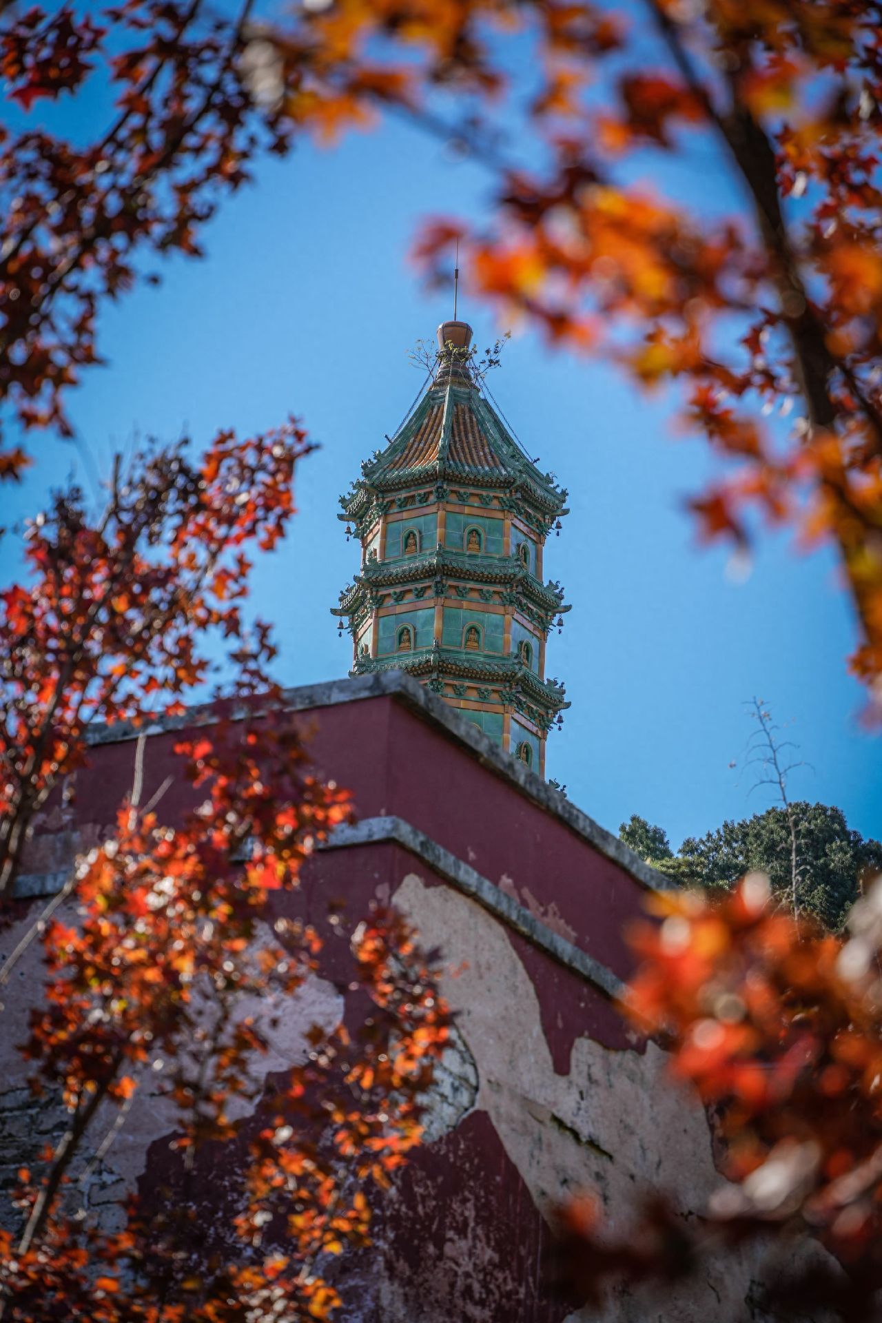 Photo by Beijing Fragrant Hills Park - Red Leaves and Glazed Longevity Pagoda