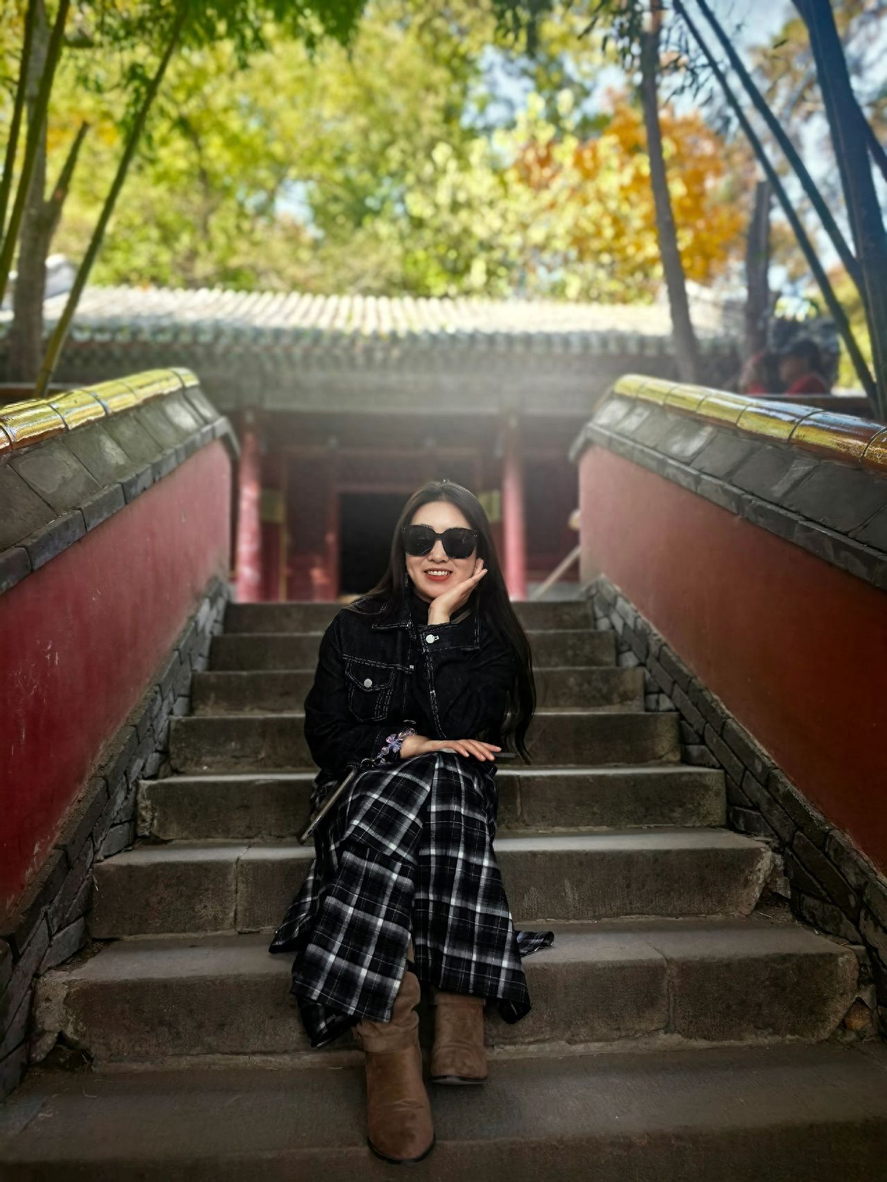 Photo by Tanzhe Temple - Taking a photo with the stone steps of the temple architecture