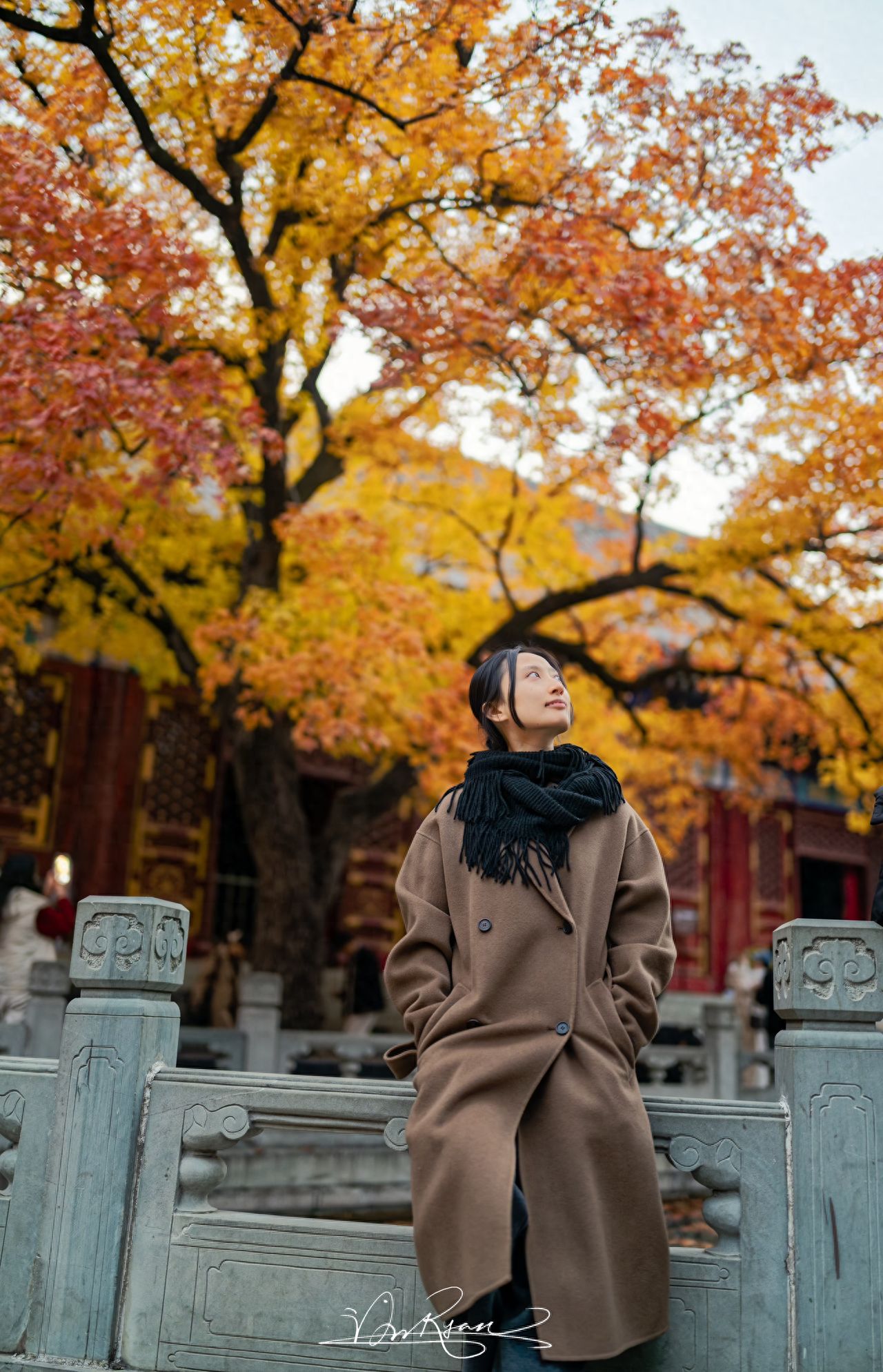 Photo by Fragrance Hill Park's Qinzheng Hall - Stone Pillars and Red Maples