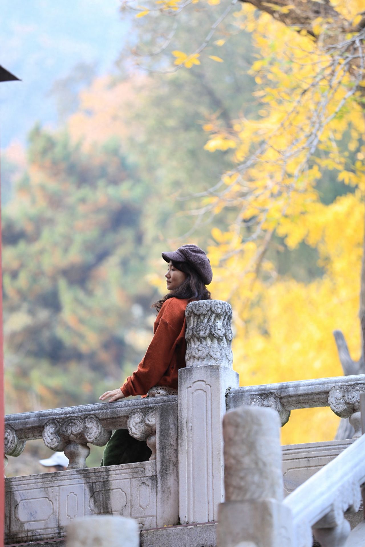 Photo by Tanzhe Temple - Take a photo with the stone railing and ginkgo tree.