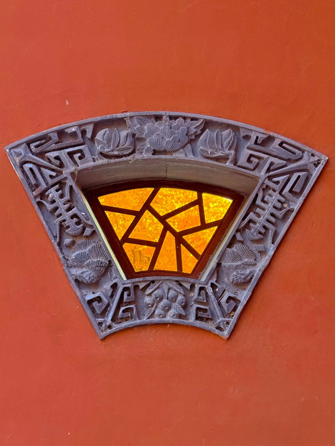 Photo by Tanzhe Temple - Red Wall Relief Window Frame